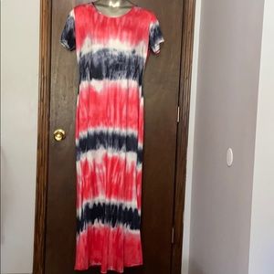 EUC Red White Blue Tie Dye Maxi Dress.
